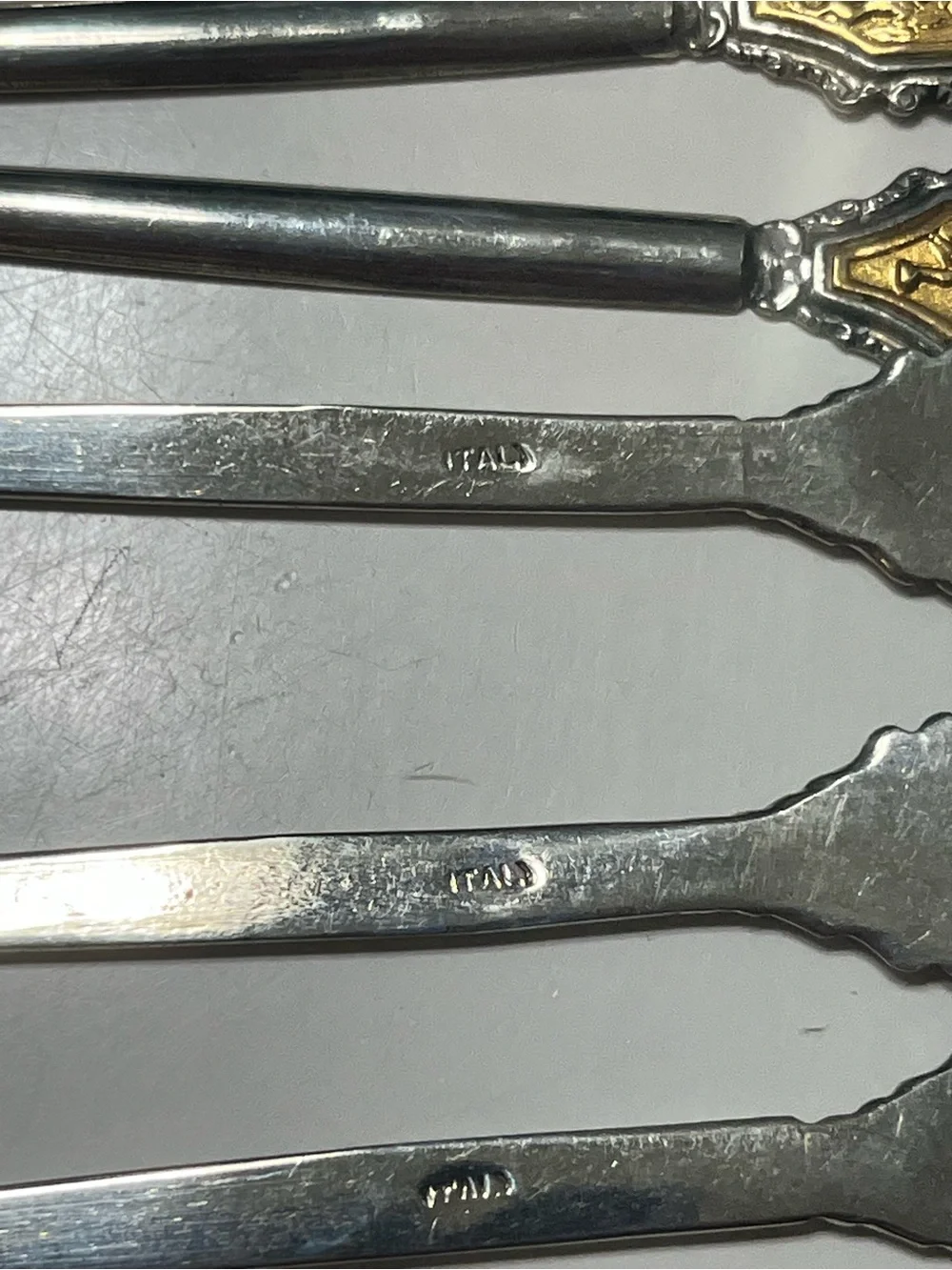 Vintage Silver and Gold-tone Cocktail Picks with Figure/Crest Inlays Set of 8